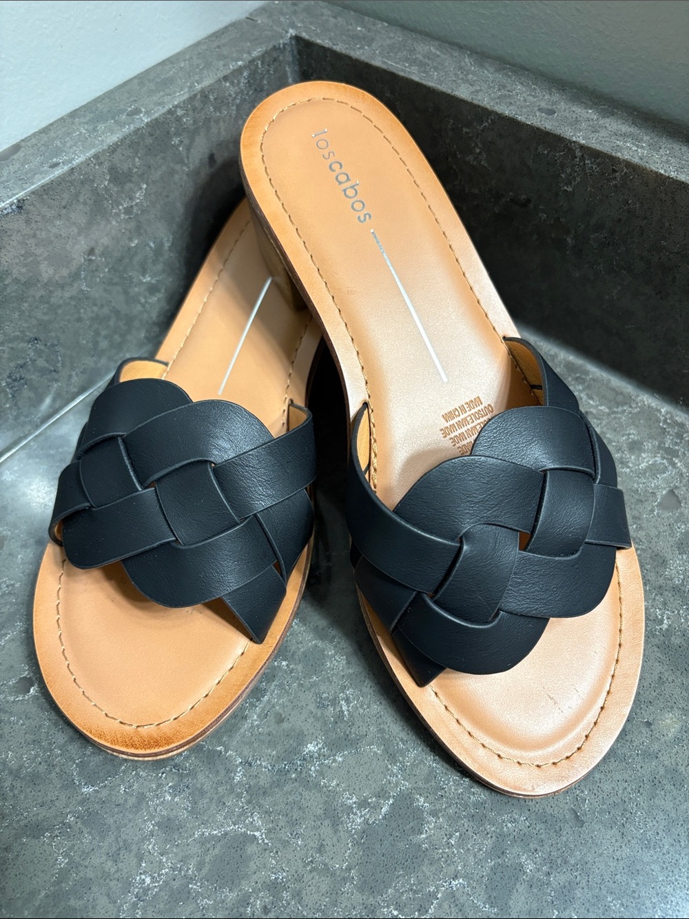 Black Braided Leather Slide Sandals
